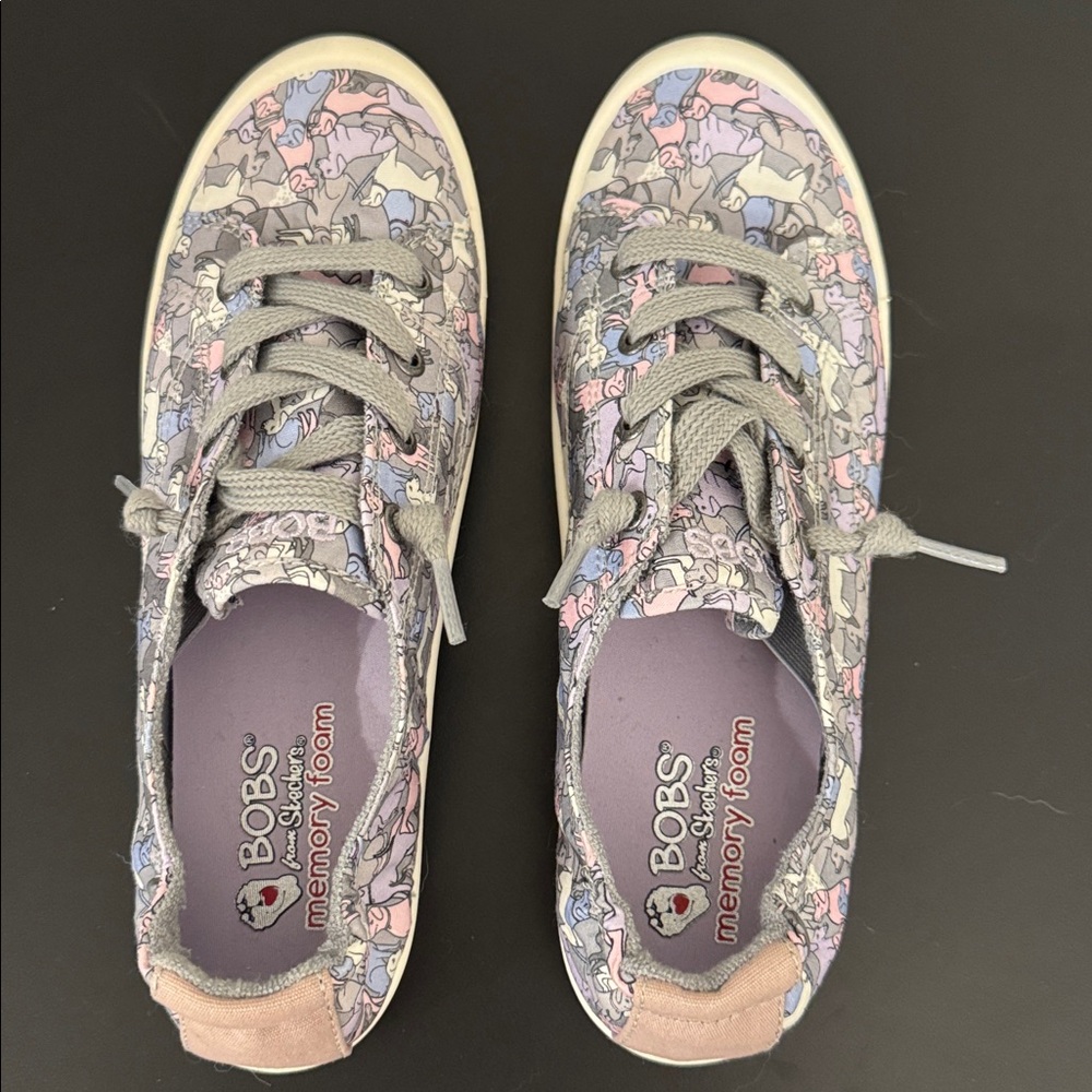 Skechers BOBS Beach Bingo casual sneakers the "Mutt Mixer" print slip-on sz. 8.5